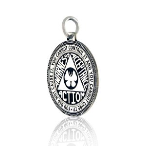 (image for) Silver AlAnon Disc Pendant featuring Awareness, Acceptance and Action