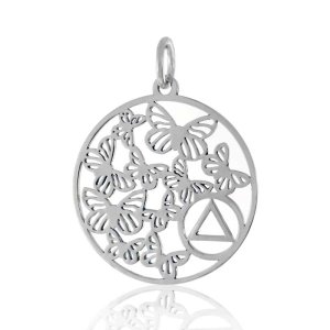 (image for) Silver AA Disc Pendant with Butterflies