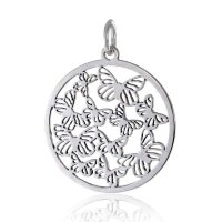 (image for) Silver Disc Pendant with Butterflies