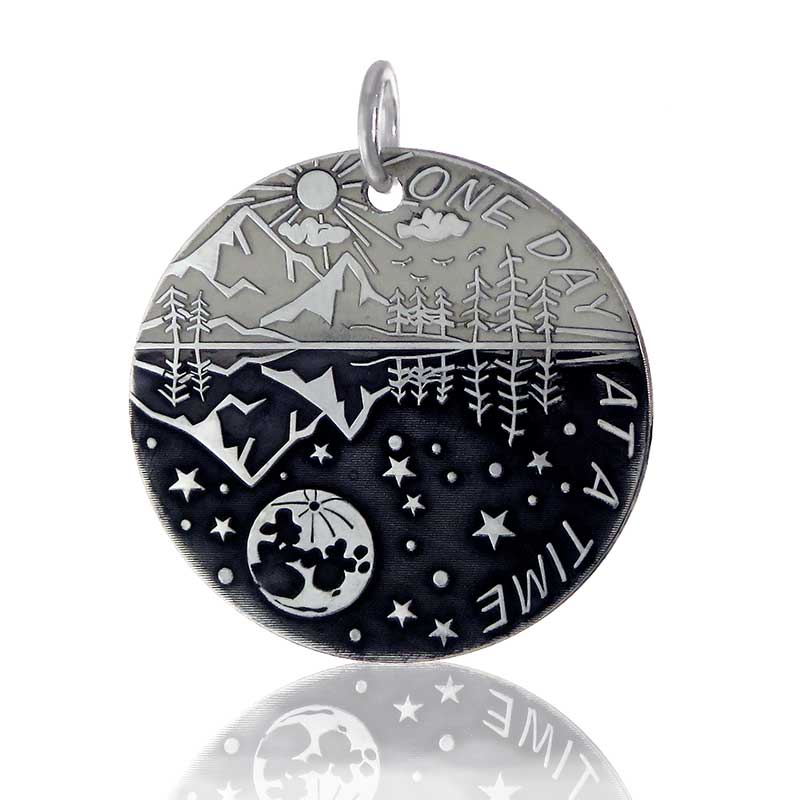 (image for) Sterling Disc Pendant with Mountain Scene Reflection