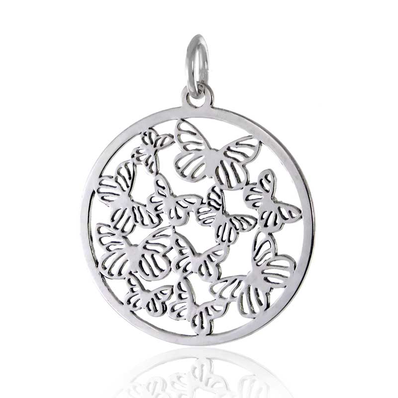 (image for) Silver Disc Pendant with Butterflies